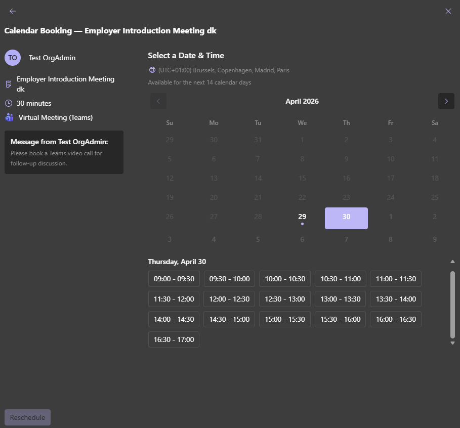 PILLAR appointment scheduling — agents publish availability, transferees book slots, calendar syncs automatically