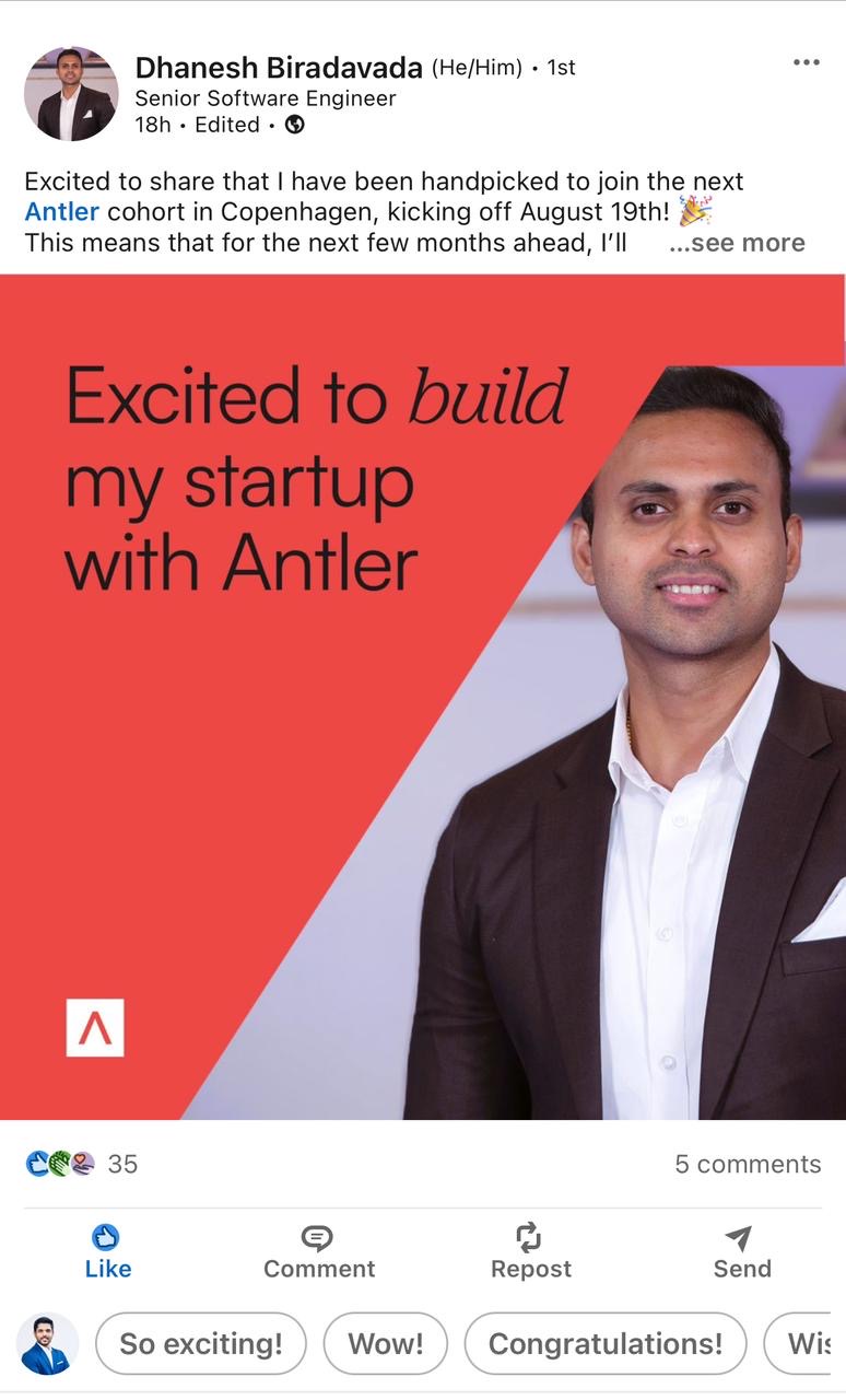 Dhanesh at Antler cohort